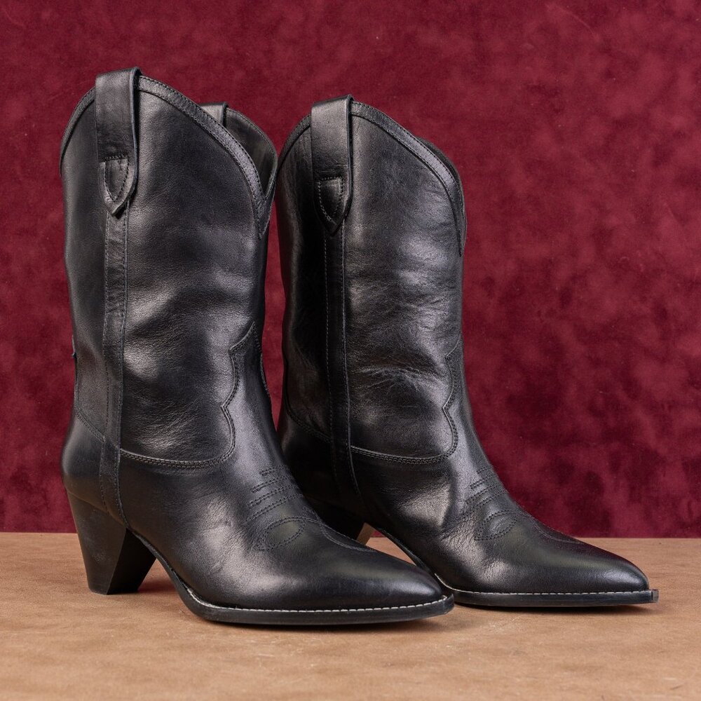 Isabel Marant Luliette Black Calfskin Western Cowboy Concert Boots 6-6.5 EUR37